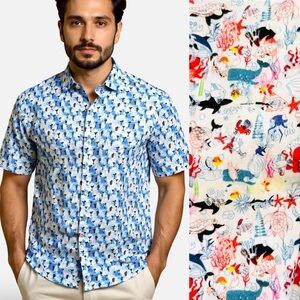 Luciano Visconti Men's Button Down Nautical Ocean Sea Creatures Print Size M